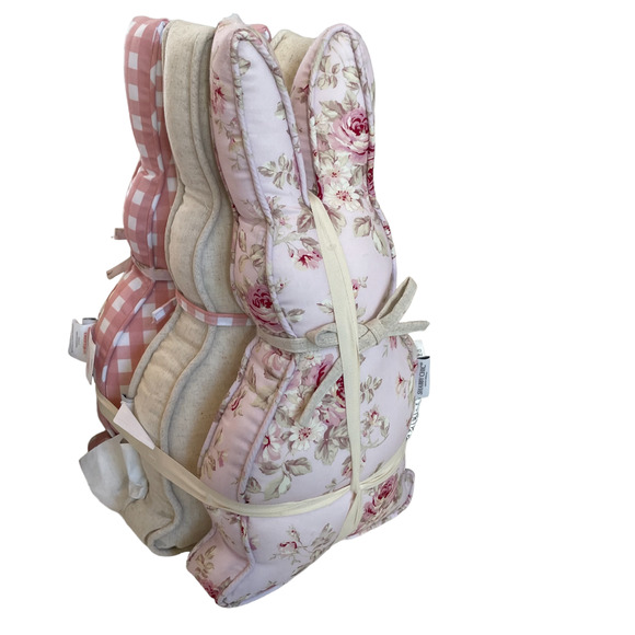 Easter SHABBY CHIC Bunny Rabbit Pillows Cottage Pink Floral Plaid Set of 3 NEW - Picture 1 of 9